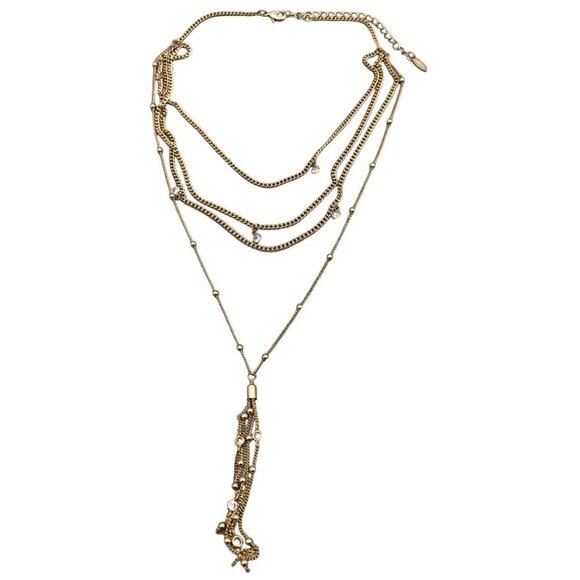 Ettika 14k Gold Plated Layered Chain Drop Tassel Necklace 15 to 19 in - Picture 2 of 7